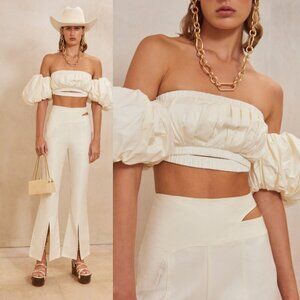 Cult Gaia Carly Top Off White Cropped Off Shoulder Removable Puff Sleeves Sz 0